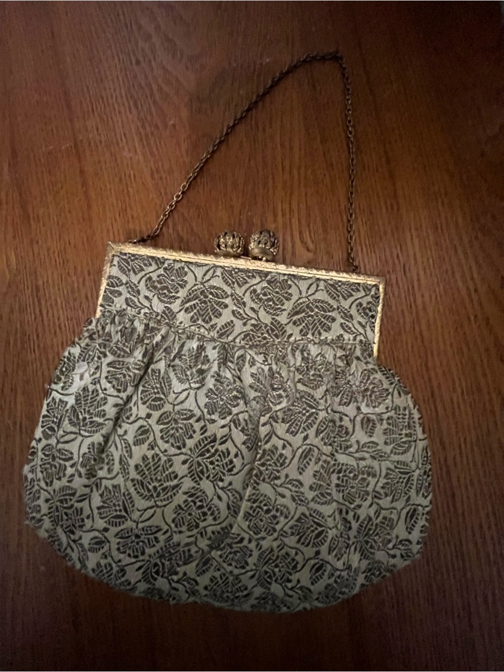 Vintage Gold & Silver Jacquard Clutch Opera Purse Made in France Metal Frame